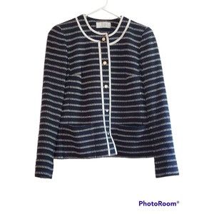 Vintage "Pering" French Designer Women's Navy & White Striped Blazer Jacket